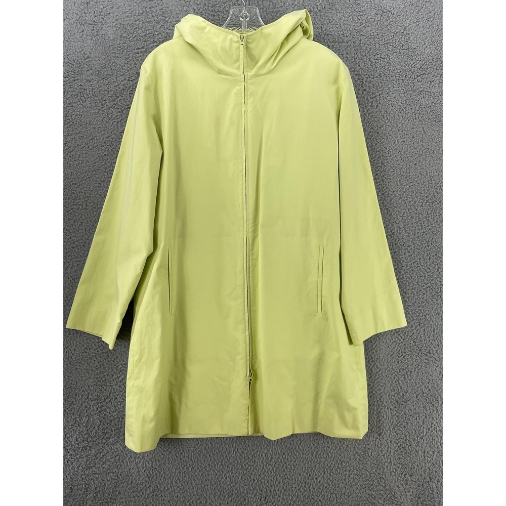 Eileen Fisher Coat Womens‎ S Yellow Cotton Hooded Full Zip Lined Mid-Length